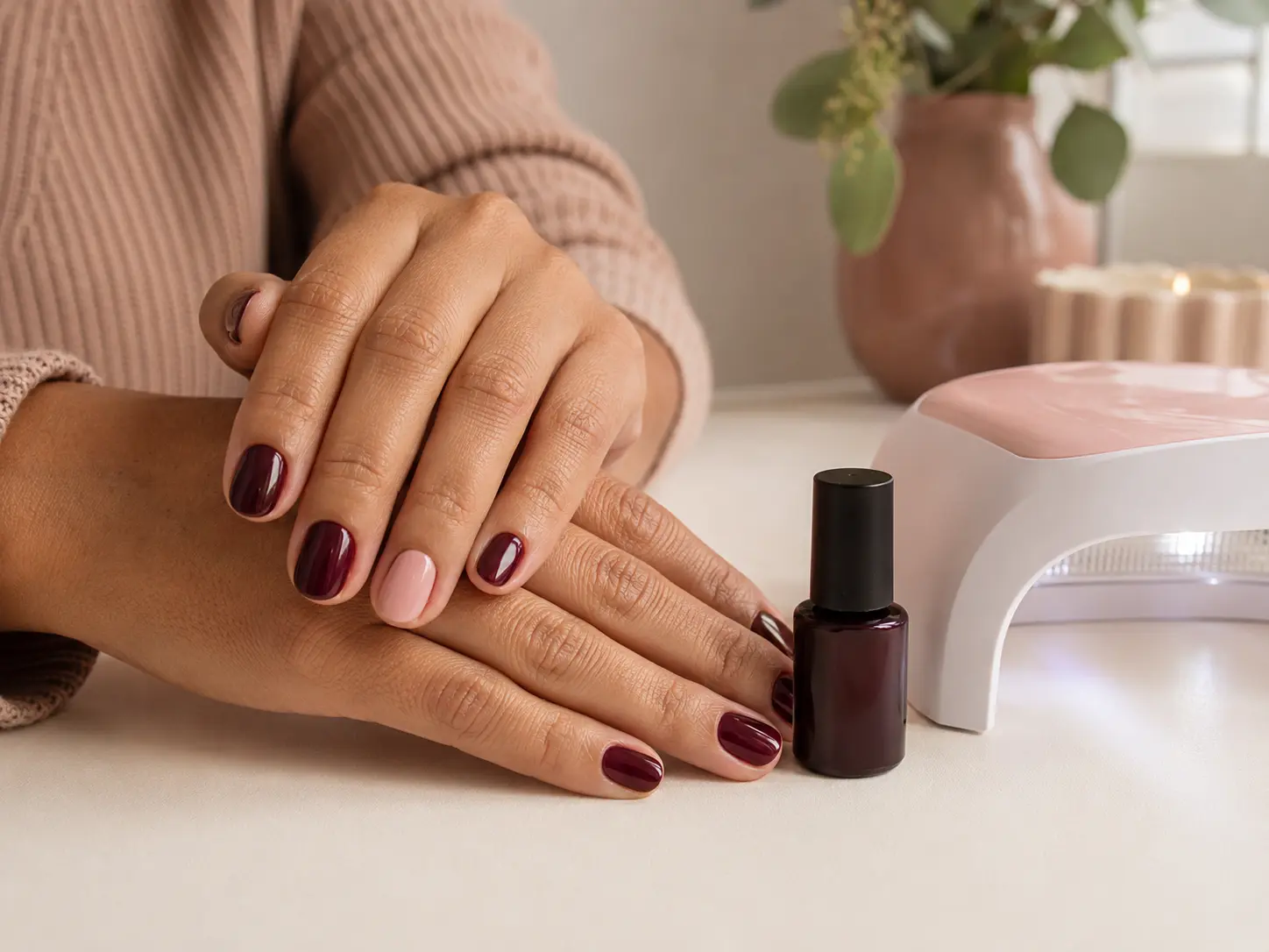 Manicure semipermanente color borgoña